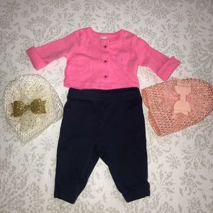 2 cute hats and newborn outfit